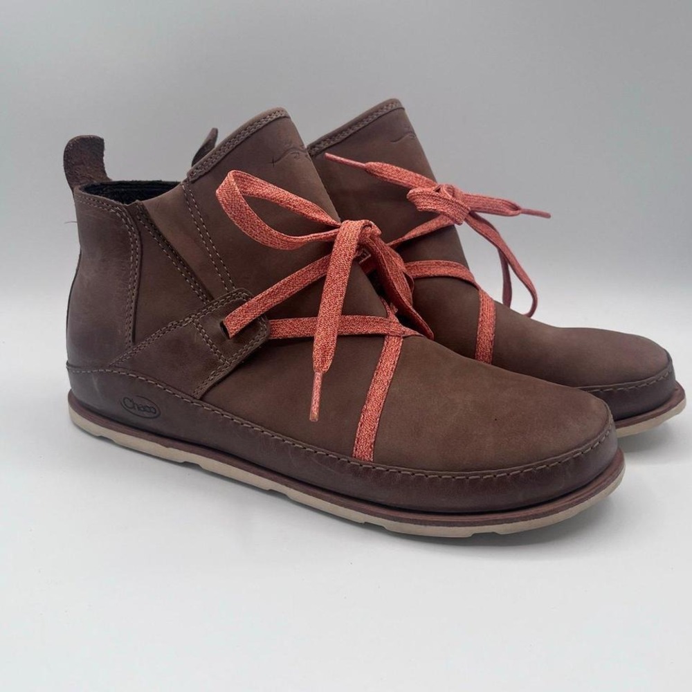 Chaco Brown Ankle Boots with Pink Laces